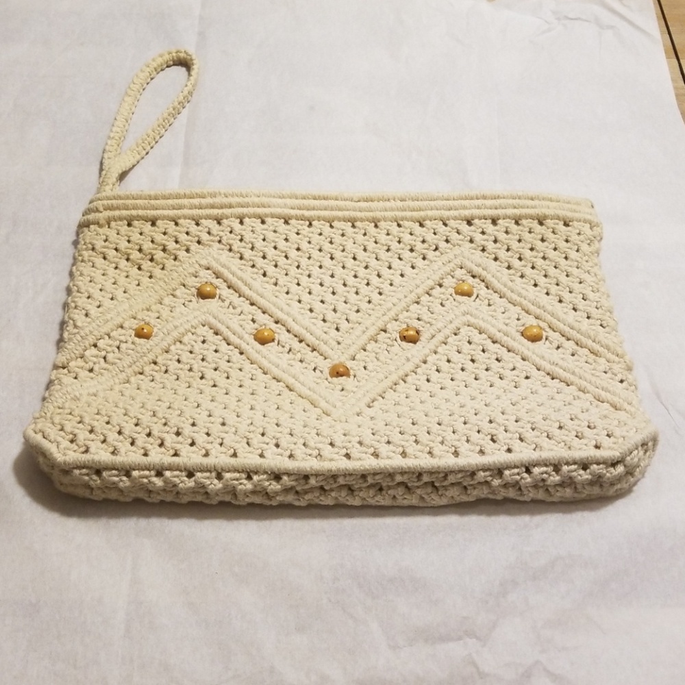 Woven and Beaded, ivory color purse, EUC
